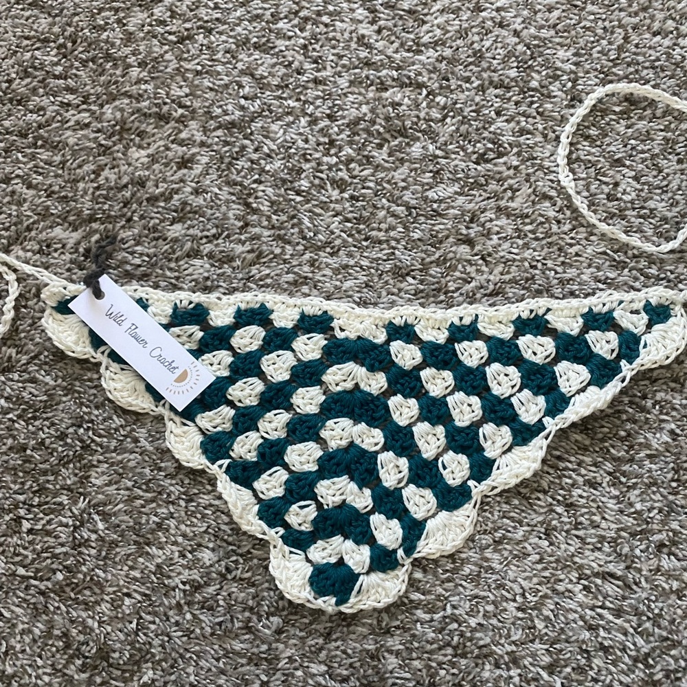 Handmade Crochet Bandana in Teal and Cream